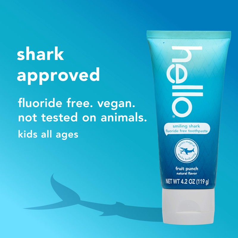 Hello Smiling Shark Fluoride Free Kids Toothpaste, Natural Fruit Punch,