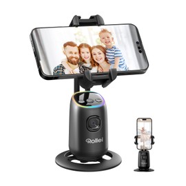 Rollei Easy Creator Desktop with AI Tracking, Auto Face Tracking, Mobile Phone Stand, 360 Video Stabilizer with Built-in Battery for Tiktok Live Streaming, Mobile Phone Stand, Tripod Smartphone