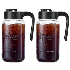 Spreccio Mason Jar Pitcher - Airtight & Leakproof Glass Pitcher with Lid[set of 2], Perfect for Breastmilk, Cold Brew, and Sun Tea, 2 Quart (64 oz) Mason Jar with Pour Spout Lid