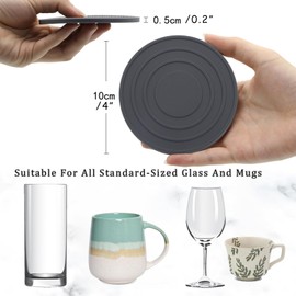 ESUOHYM Coasters Set of 6 with Holder Drink Coasters Cup Holder Silicone Round Soft Rubber Coaster with Lip for Hot Or Cold Drink Coffee (Black and Grey)