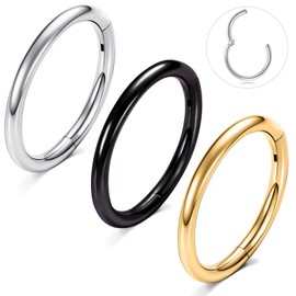 ESHIONER G23 Titanium Nose Piercing Ring Nose Ring Piercing Ear Gold Silver Septum Piercing Helix Ring Nostril Tragus Conch Clicker Lip Piercing 18G 16G 6 mm / 8 mm / 10 mm Hypoallergenic Nose Rings