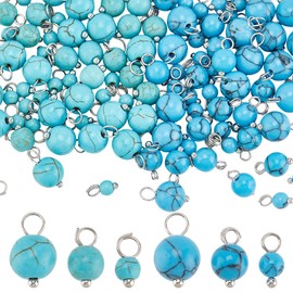 PH PandaHall 120PCS Turquoise Gemstone Drop Charm 6 Styles Dyed Synthetic Turquoise Round Charms Pendants with Brass Findings for DIY Necklace Jewelry Making