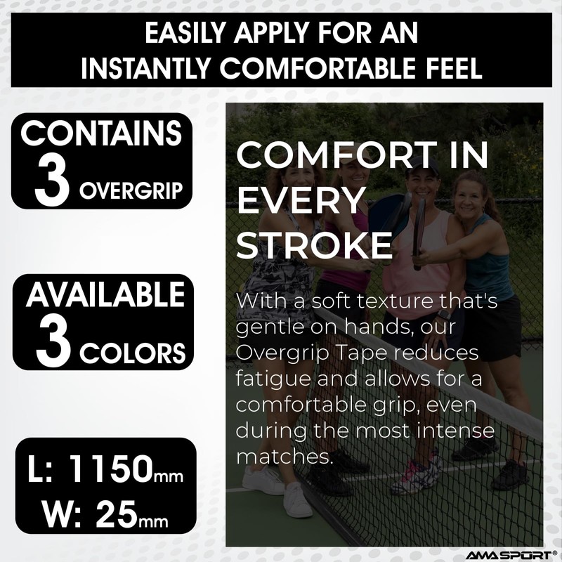 AMA Sport Pickleball Paddle Overgrip Tape - 3 Pack- Tacky