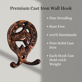 AYZCORP Set of 3 Cast Iron Horse Head Shape Coat Hooks Wall Art Decor-Horse Head Shape Hangers and Key Holder-Clothes Rack and Backpack Hanger-Coat Hooks Home Decor for Storage, Living (Copper)