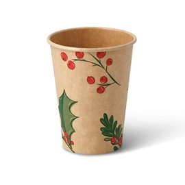 BIOZOYG Pack of 50 Brown Paper Cups Winter Motif 'Branches' 300 ml / 12 oz | Eco-Friendly, Recyclable & Unbleached | Coffee Cups to Go