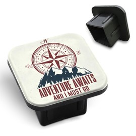 Tnomchey Compass Travel Towing Hitch Plug Covers Adventure Await and I Must Go Pine Tree Travel Mountain Hitch Tube Cover 2 Inch Square Hitch Box Cover Trailer Hitch Cap for Trucks SUV Cars