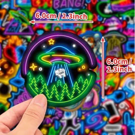 50pcs Cool Cute Neon Sticker Bags, Children's Birthday Gift Themed Party Bag Filling, Water Bottle Suitcase, Skateboard, Suitcase, Guitar