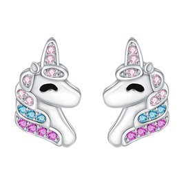 J.MUEN Unicorn Earrings for Women 925 Sterling Silver Stud Earrings Hypoallergenic Jewellery Gifts for Women, Sterling Silver