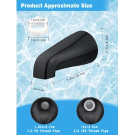 Universal Tub Spout with 5 in 1 Adapter, Bathtub Faucet Replacement Without Diverter, 5" Length, Fits 1/2", 3/4" IPS Thread for All Shower and Tub Faucet Brands (Black)