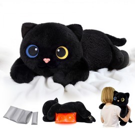 Weighted Stuffed Animals with Microwavable Heating Pad - 5lb or 2.13lb Adjustable, Heatable & Coolable Black Cat Plush for Relaxation, Removable Inner Pad, Plush Gift for Kids & Adults (23 Inch)