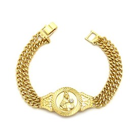 NYFASHION101 Polished Saint Barbara Pendant Double Link Chain Bracelet with Box Clasp - Clear Stone/Gold-Tone