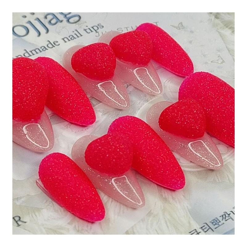 Hot Pink Sugar Handmade Nail Tips - Almond S /