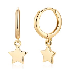 Star Earrings for Women Huggie Hoop, 14K Gold Plated Sterling Silver Post Star Dangle Huggie Hoops Hypoallergenic Earrings Hoops Cuff Cute Star Hoop Earrings for Women