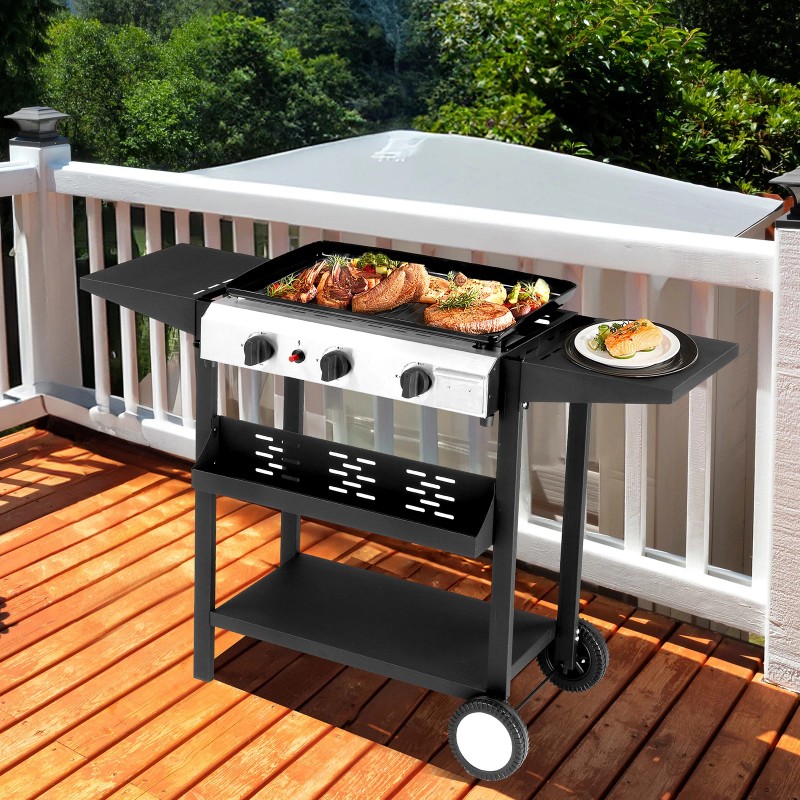 34" Outdoor Griddle Station with Side Shelf, 3 Burner Flat