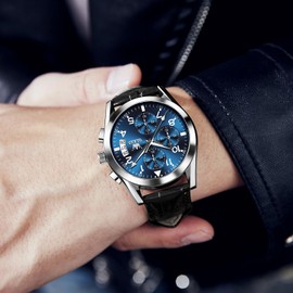 OLEVS Fashion Luminous Men's Watch, Large Dial Multi Chronograph Watch for Men, Luminous Dress Watch, Waterproof Men's Analogue Watch with Date, Brown/Black/White/Blue Dial, 2878 Blue Dial/Black