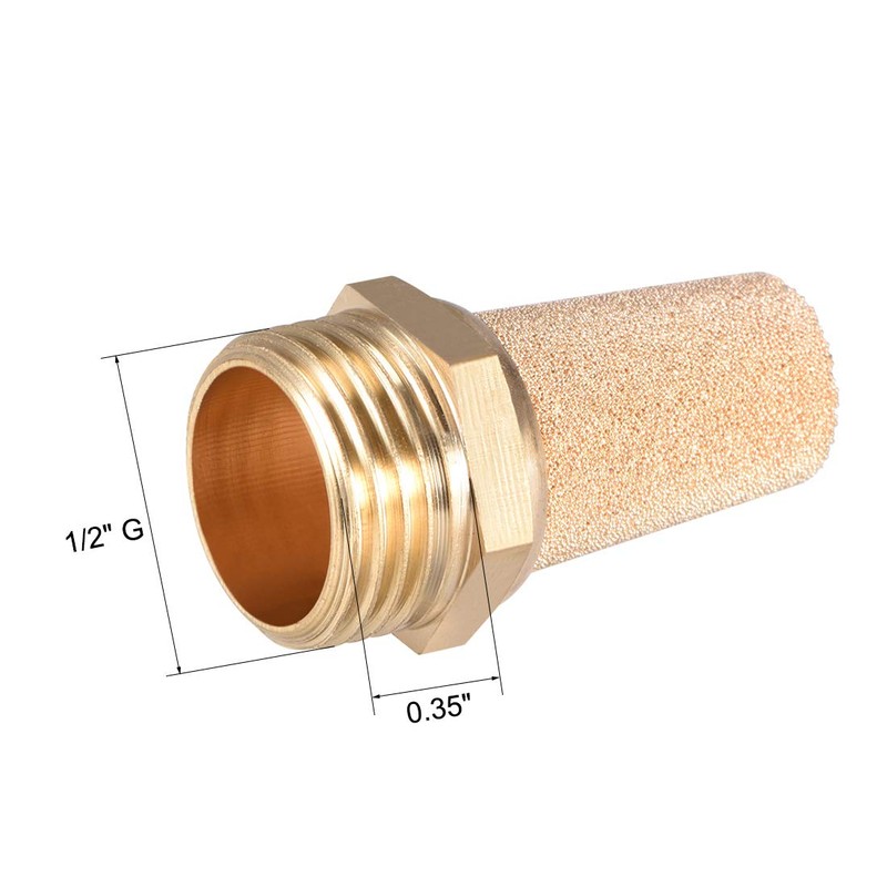 sourcing map Brass Exhaust Silencer G1/2 Plug Thread Bronze Brass