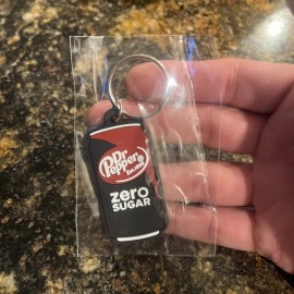 Dr Pepper Zero Sugar Soda Can Rubber Keychain 2 inch w/Ring Brand NEW Packaging