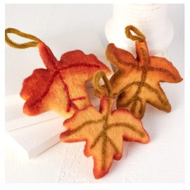 Factory Direct Craft Group of 3 Felted Wool Maple Leaf Ornaments for Rustic Thanksgiving Decorating and Fall Displays