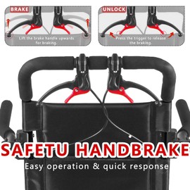 DOMSCIEN Ultra-Lightweight Portable Transport Wheelchair Foldable Travel Wheelchairs with Handbrake for Adults and Seniors（Black）