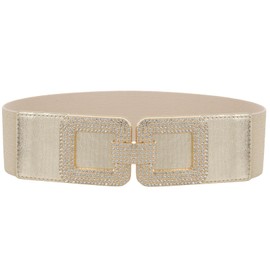 BSLLNEK Women's Elastic Vintage Belt Stretchy Retro Wide Waist Cinch Belt for Women, Gold+gold Buckle, Suit For Waist Size 27"-35"