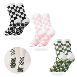 Joyou up 1Pair Socks with Grips for Women Checkered Knit Ankle Yoga Socks, Non Slip Anti-Skid Grippy Dots, Breathable Pilates & Barre Workout Grip （1Black）