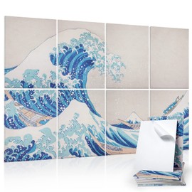 Tutmyrea Art Acoustic Panels, 48" x 32" Self-adhesive Sound Proofing Padding 8 Pack Acoustical Soundproof Wall Panels, Decorative Sound Absorbing Panels for Home Office (The Great Wave Off Kanagawa)