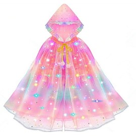 QPCOS Princess Dress up for Girls, Light up Cape Toys Kit，Cosplay Costume Birthday Gift for Toddlers 3-8 (Pink)