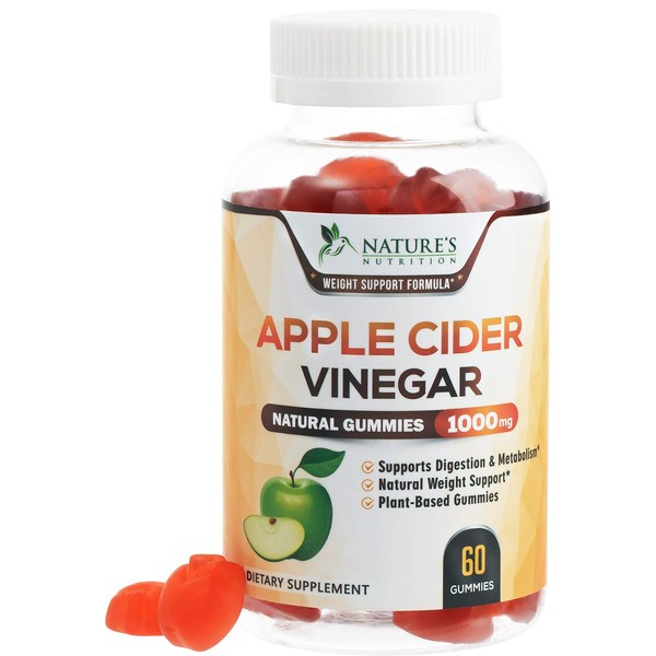 Apple Cider Vinegar Gummies for Natural Weight Support 1000mg - Premium ACV Gummy Vitamin with The Mother - Cleanse - Folic Acid, Beet Juice, Pomegranate - Non-GMO - 60 Gummies
