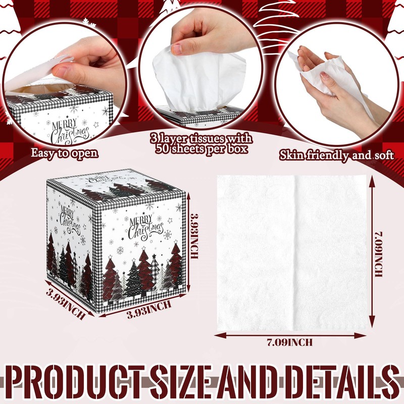 Fourluoo 12 Pack Christmas Facial Tissues Cube Boxes 600 Sheets