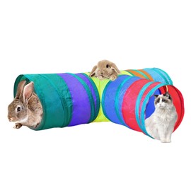 Yunova Faltbarer Katzentunnelspielzeug - 3-Wege Faltbare Spielröhre mit hängendem Ball & Knistergeräusch, bunter Haustiertunnel für Indoor-Katzen, Kätzchen, Kaninchen - Polyester + Stahldraht