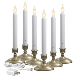 Xodus Innovations FPC1370P-6 Electric LED Plug-in Flameless Window Candle with New Hot Spot Technology and Dusk to Dawn Sensor and Choice of Warm or White Flame Color, Pewter/Silver, Pack of 6