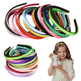 Pack of 30 Satin 1 cm Headbands, Simple Hair Band, DIY, Satin Covered Headband, Plastic Hair Band, Thin Satin Headbands, Plain Headband for Girls and Women