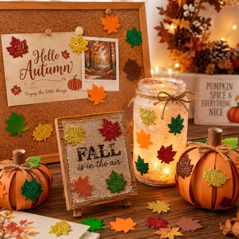 150Pcs Autumn Leaf Felt Stickers, Autumn Leaf Foam Cutter Stickers