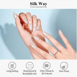 Drizzle Semi Cured Gel Nail Strips, Real Nail Polish Art Stickers (UV/LED Light Required), Glossy, Glitter, Solid Color,Full Nail Wraps Long Lasting Waterproof, Nail Strips Decal for Women (Silky Way)