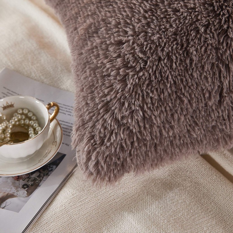 Uhamho Set of 2 Faux Fur Throw Pillow Covers Soft