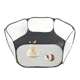 madeokoltd Small Animals Playpen, Folding, Portable, Hexagonal, Black - Suitable for Guinea Pig, Rabbit, Hamster, Ferret etc.