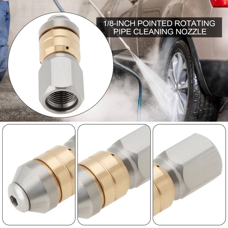 EMSea 1Pc 1/8 Inch Rotering Pipe Cleaning Nozzle Stainless Steel