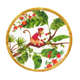 Les Jardins de la Comtesse - Small Pure Melamine Dessert Plate - 22 cm - Monkeys from Bali - Coral Red/Green - Dinner Service - MelARTmine Collection - Unbreakable Tableware