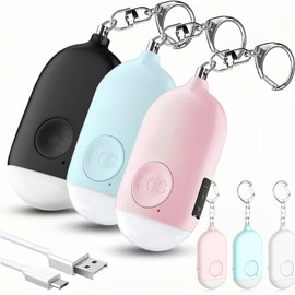 Hion 130dB Personal Safety Alarm for Women Upgraded Vibration Sensor, 3 Pack Rechargeable Self Defense Alarm Keychain with LED Flashlight, Emergency Safe Alarm for Children Elderly College Girls Men