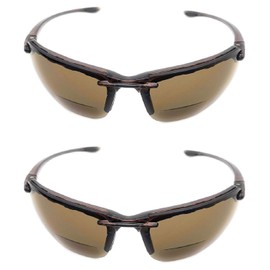 Incredible Bargains 2 Pair The Oakland Bifocal Sun Reader Sport and Wrap Around Reading Sunglasses, Unisex Rimless Safety Readers for Men and Women, 2 Brown + 2.00