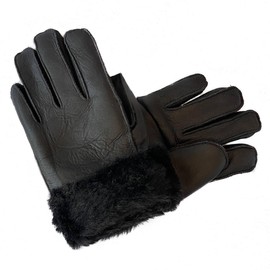 Leather Gloves for Mens Women Shearling Sheepskin Fu Winter Warm Gloves S-2XL (Black/Black Fur, 2XL)