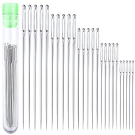 OKAWASI Hand Sewing Needles, Round Needles, Sewing Needles, 25 Pieces, 5 Types, Sewing Needles, Leather Craft Needles, DIY Sewing Needles, Felt Needles, Thick Sewing Needles, Handicrafts, Storage