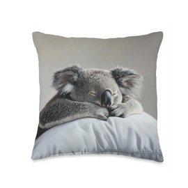 Sleepy Koala on a Light Gray Pillow Throw Pillow