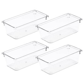 Amtido 4 Pack Drawer Organisers - Sturdy Clear Plastic - Versatile Storage for Kitchen, Bathroom, Utensils, Makeup, Office, and Desk Accessories (7.6cm x 15.2cm x 5.1cm)