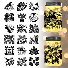 GLOBLELAND Pack of 18 Plant Leaves to Rub On 3.9 x 3.6 (1) cm Flowers Home Stickers Birds Cups Transfer Stickers for Furniture Vases Glass Decorations Craft Decorations