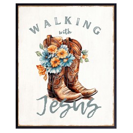 Country Decor Christian Wall Decor - Shabby chic Inspirational Wall Decor - Cowgirl Farmhouse Wall Art - Boho Wall Decor, Religious Gifts for Women - spiritual Jesus Decor, positive Quotes Wall Decor