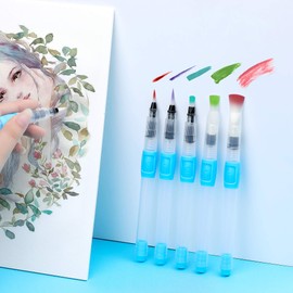 ESENG® Water Tank Brush Set of 6, Water Brush with Tank, Watercoler Brush Pen, Refillable Special Design for Auqarell Pens, Auqarell Colours (BLUU-6)