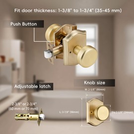 STARPY 6 Pack Pismo Doorknobs for Bath & Bedroom, Gold Interior Door Knobs with Camelot Trim, Satin Brass Door Knob with Lock
