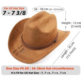 Melesh Western Cowboy Hat for Women Men Small Short Wide Brim Beach Cowgirls Cattleman Cowboys Hats (US, Alpha, One Size, Brown)