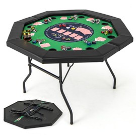 Giantex 48" Poker Table Foldable - 8 Player Octagon Texas Holdem Poker Tables w/ 8 Cup Holders, Casino-Grade Felt Surface, Padded Rails, Portable Folding Card Game Table for Blackjack (Green+Black)